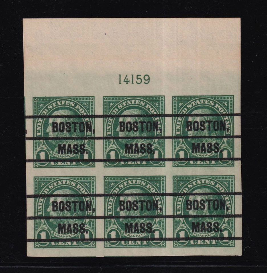 1923 Sc 575 imperforate MNH with OG precancel BOSTON matched plate blocks (W8 - Image 2 of 4