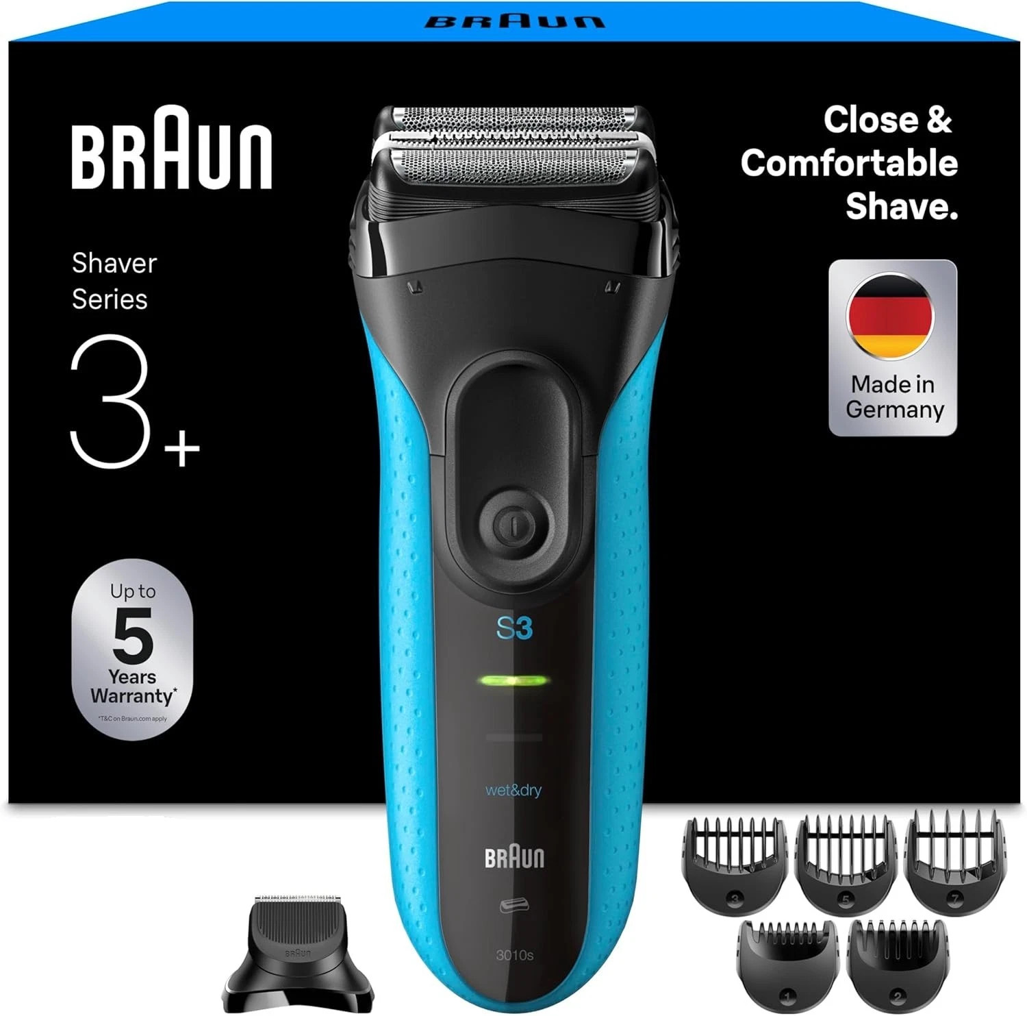 Braun Series 3+ Electric Wet & Dry Shaver + Beard Trimmer Attachments - 3010BT