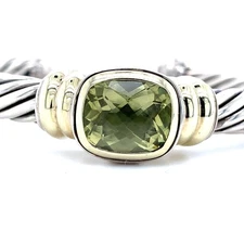 David Yurman 14KYellow Gold &925 Silver Peridot Twisted Cable Albion Cuff Bangle