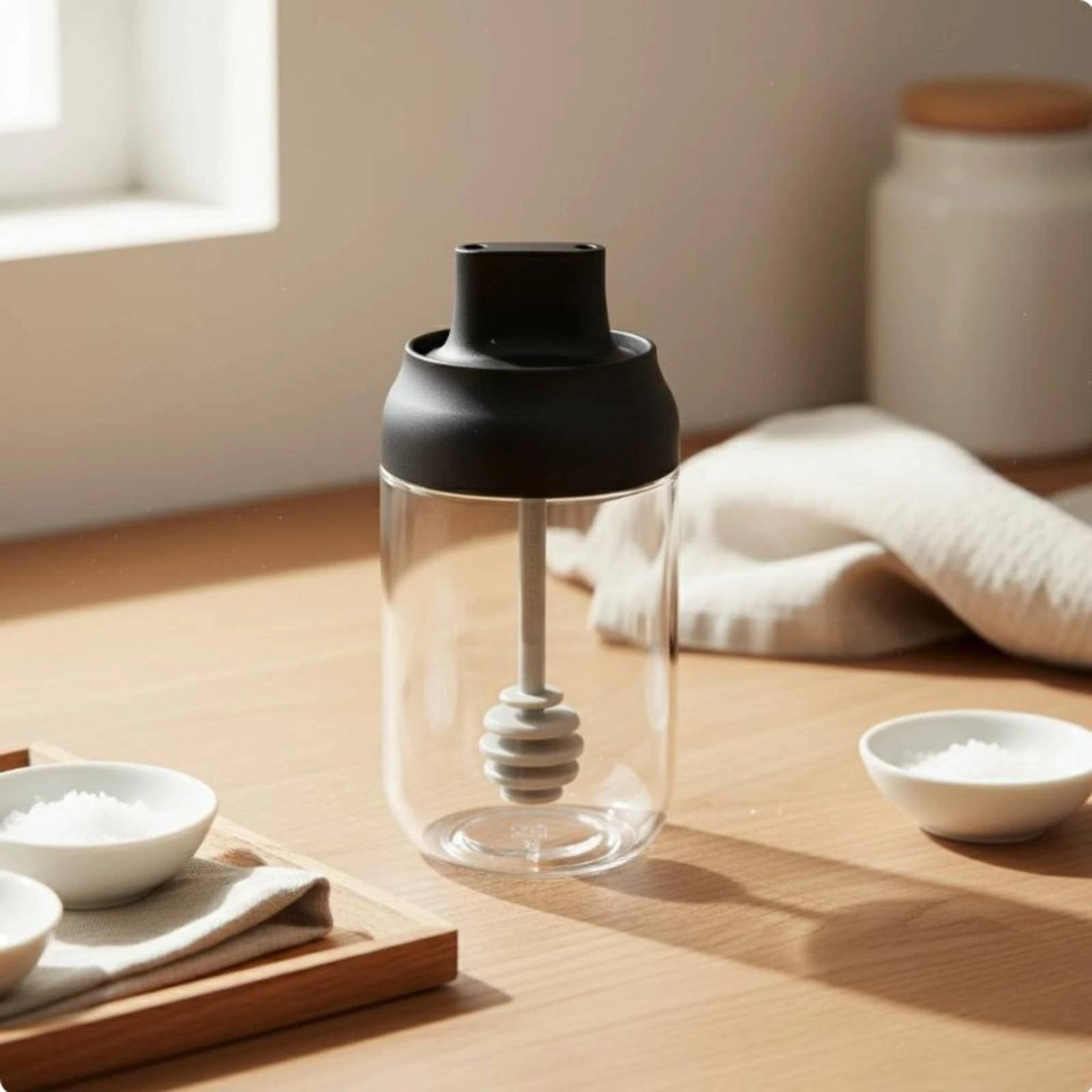 Glass Seasoning Jar with Spoon Lid Japanese Design Design