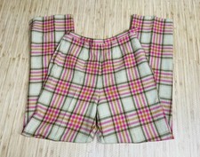 Vintage Pendleton 100 Wool Pants Pink Orange Plaid High Waist Trouser Womens 14
