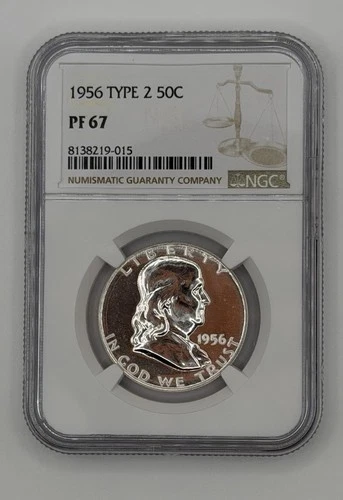 1956 US Silver PROOF Type 2 Franklin Half Dollar NGC Certifie PF67 Cameo Reverse