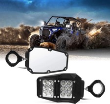 UTV RZR Mirror Offroad Side Rear View Mirrors with LED Spot Light Compatible ...