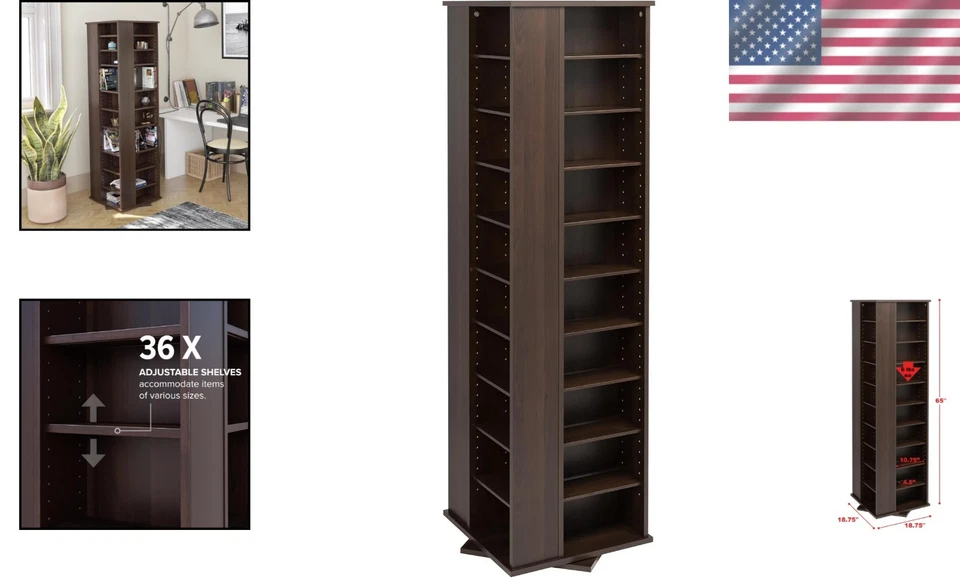 Espresso Media Storage Tower, 4-Sided Rotating Cabinet - Image 2 of 4