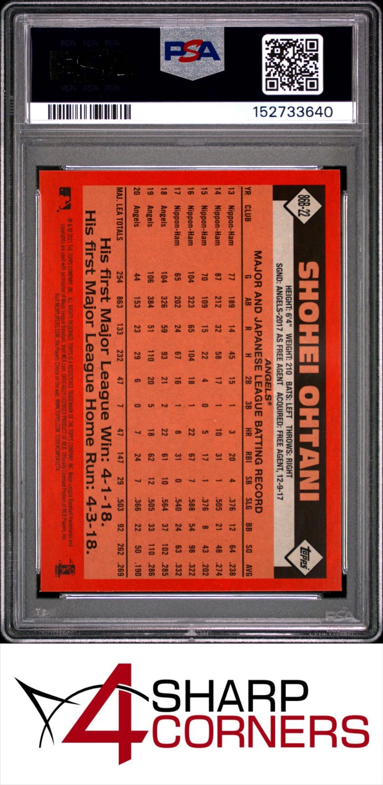 2021 TOPPS '86 TOPPS BASEBALL 35TH ANNIVERSARY #22 SHOHEI OHTANI PSA 9 view 2