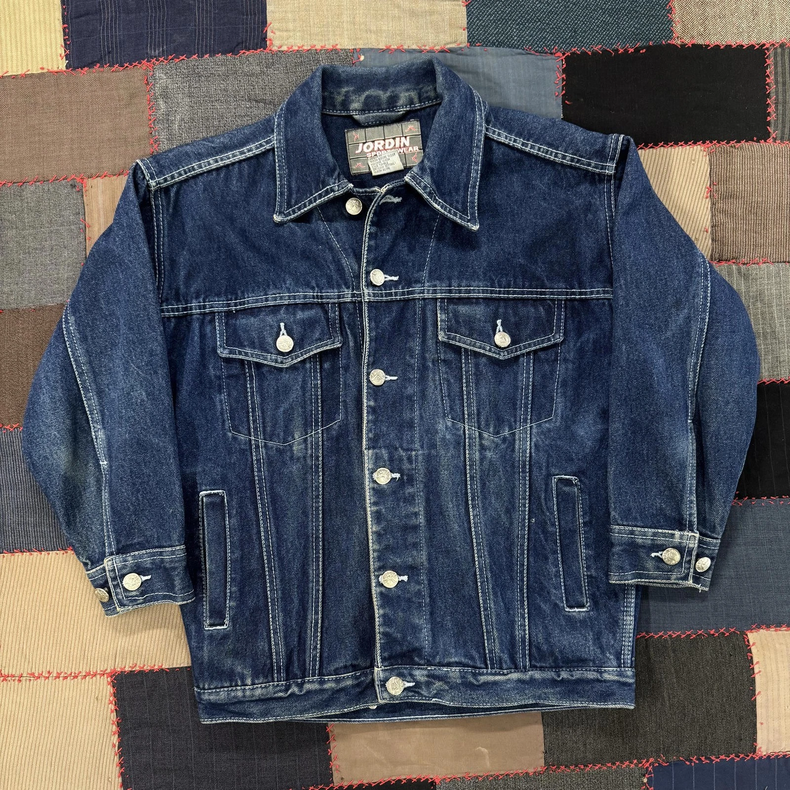 Vintage 90s Jordin Sportswear Dark Wash Denim Jacket Boxy Fit Classic Trucker