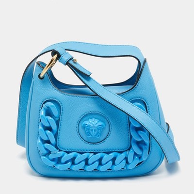 Versace La Medusa Small Light Blue Leather Chain Hobo