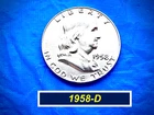 1958-D Franklin Half Dollar ➫  Luster ➫ "AU" ➫ Partial Bell Lines ➫ 158D