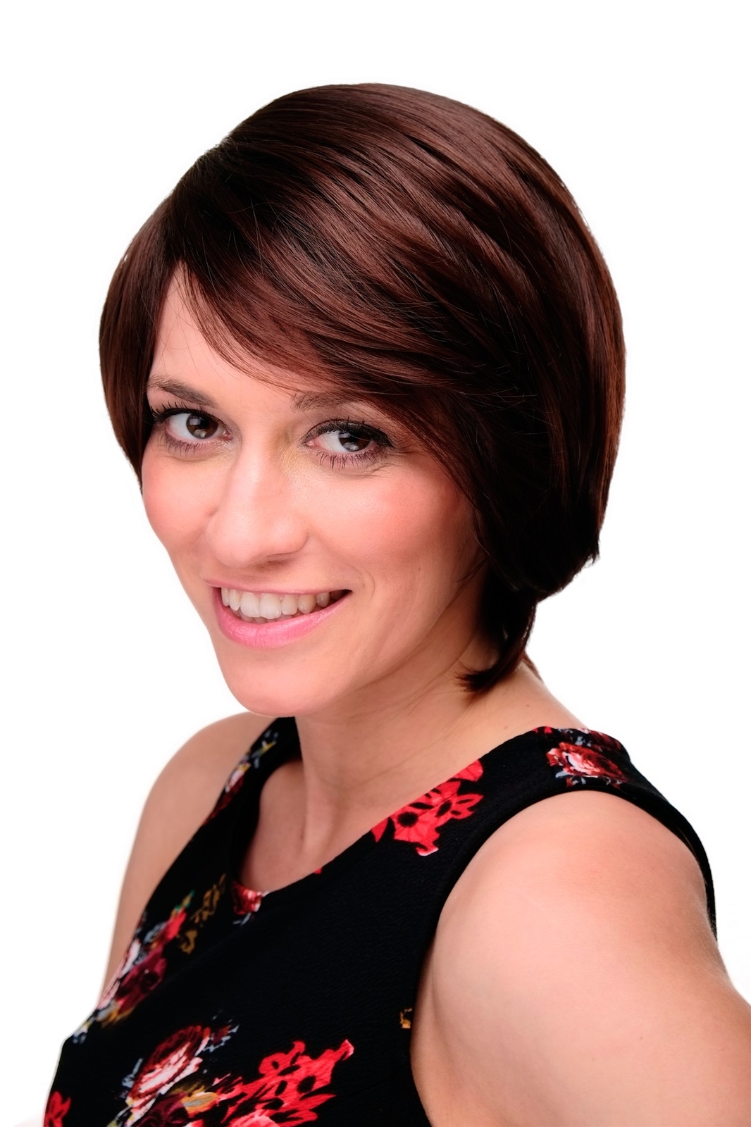 Wig Ladies Smooth Short Natural Mahogany Braun Mix Side Part 6082-2T33