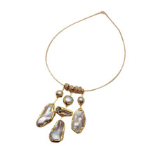 Gargantilla Cultivada Biwa Perla Concha de Mar Perla Dije Chapado en Oro Collar Joyería