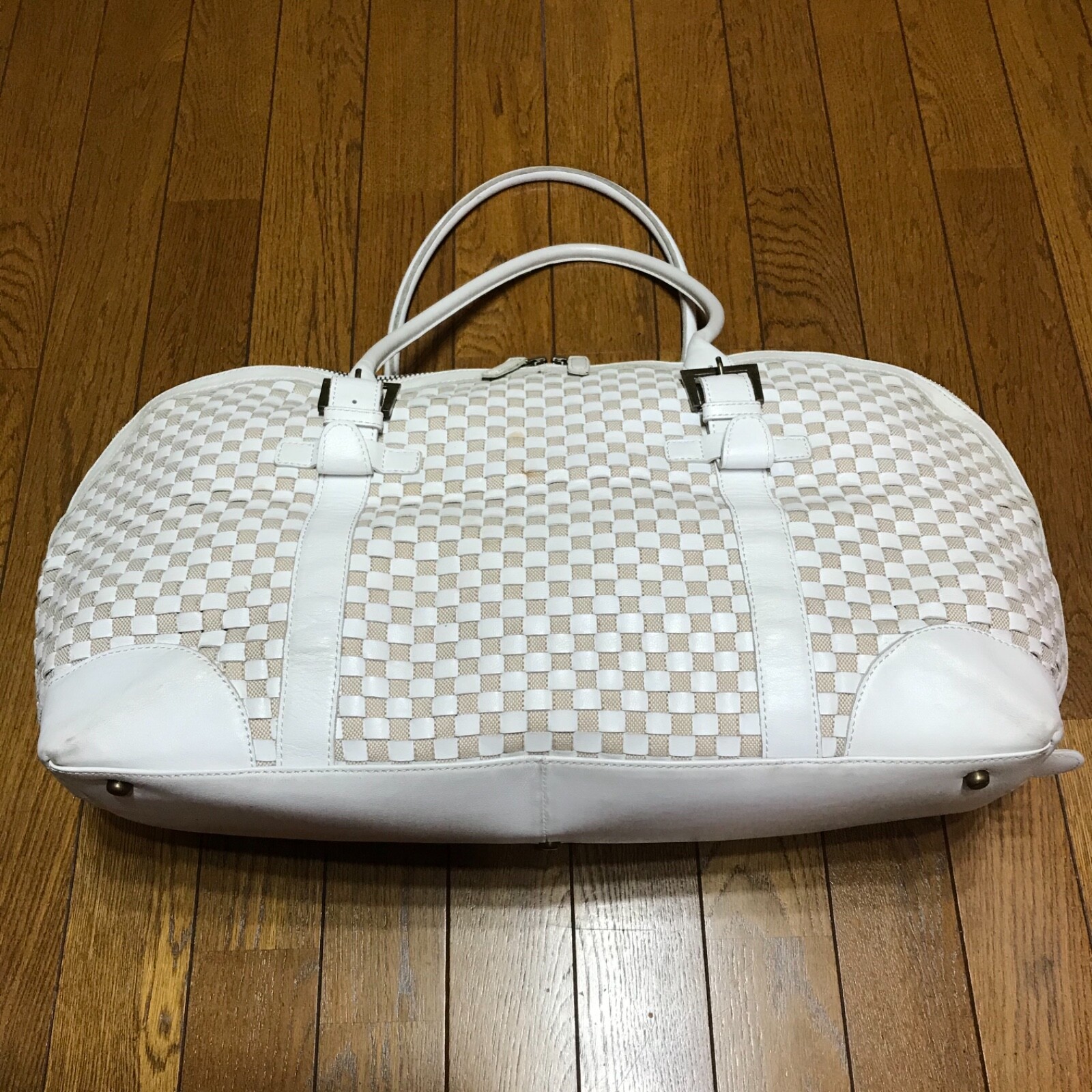 Very rare!! FRED PERRY knitted leather GYM bag white Gem