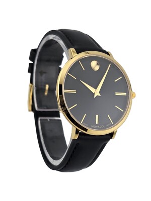 Movado Ultra Slim 0607091 Black Dial Leather Strap Women's Watch