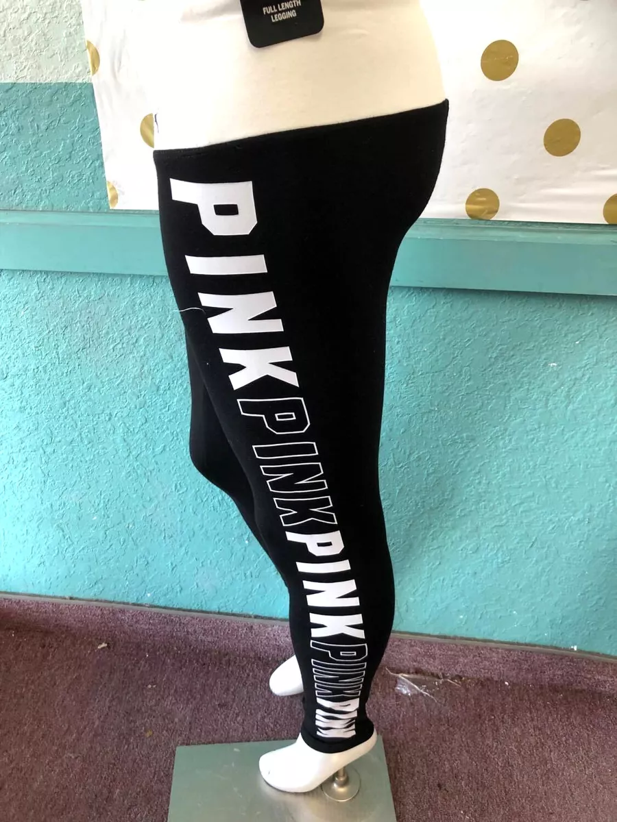 Victoria Secret Pink Yoga Full Length Legging Side Stripe Logo Black/White L  NWT