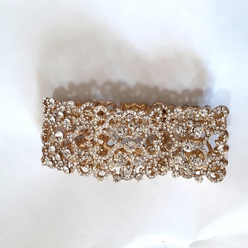 NWT stretch metal cuff bracelet lots of rhinestone bling 1.25X7