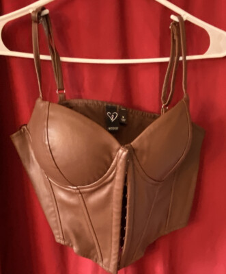 Windsor Brown Faux Leather Bustier Bra Coquette Goth Hippie Size Medium