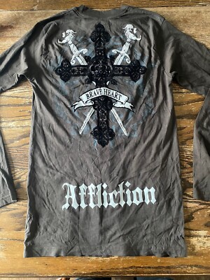 Rare NWT Mens Affliction T Shirt L/S Cross Sword Double Sided XL NEW Brave Heart