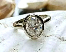 3 Ct Oval Cut Moissanite Bezel Set Solitaire Engagement Ring 925 Sterling Silver