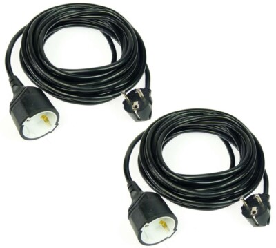 2 x 7,5 m Schuko Verlängerungskabel 3 x 1,5 mm² schwarz 7,5m H05VV-F Stromkabel