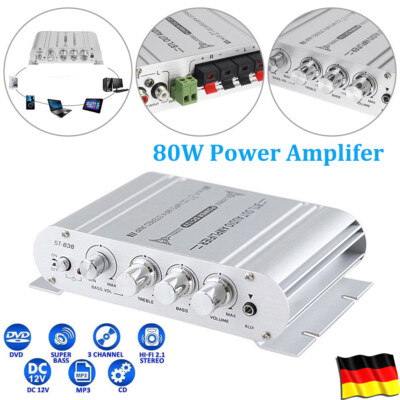 Verstärker Stereo 2.1 Kanal Endstufe Auto Amplifier MP3 DVD Aluminium Machine