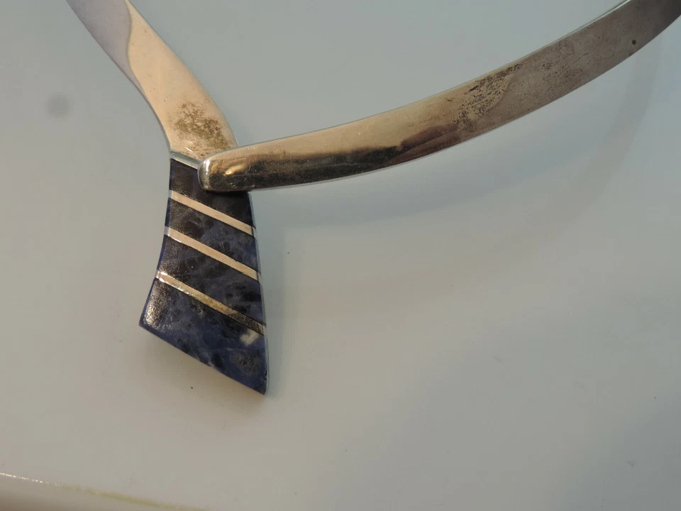 Vtg MESSICO Collana In Argento Sterling Con Ciondolo In Sodalite Blu 99g - Immagine 3 di 4