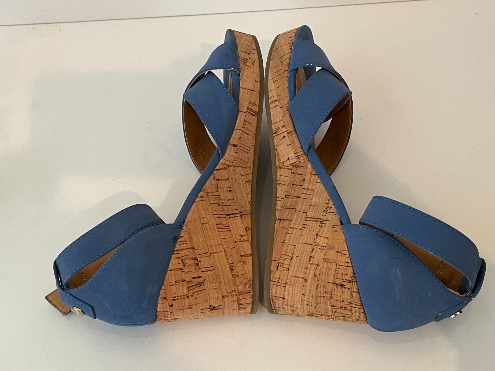 TOMMY HILFIGER Platform Cork Wedge Faux Blue Suede Heels Sandals ~ Women's 7.5M thumbnail 9