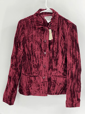 Coldwater Creek Blazer Jacket Women Size XS Red Maroon Velvet Crinkle New