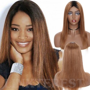 Details About Hot Girls Ombre Long Straight Full Wig Indian Remy Human Hair Wigs Blonde Brownp