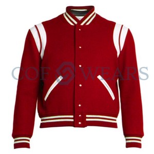 Mens Forest Green Wool and Genuine White Leather Sleeves Bomber Letterman Varsity Jacket