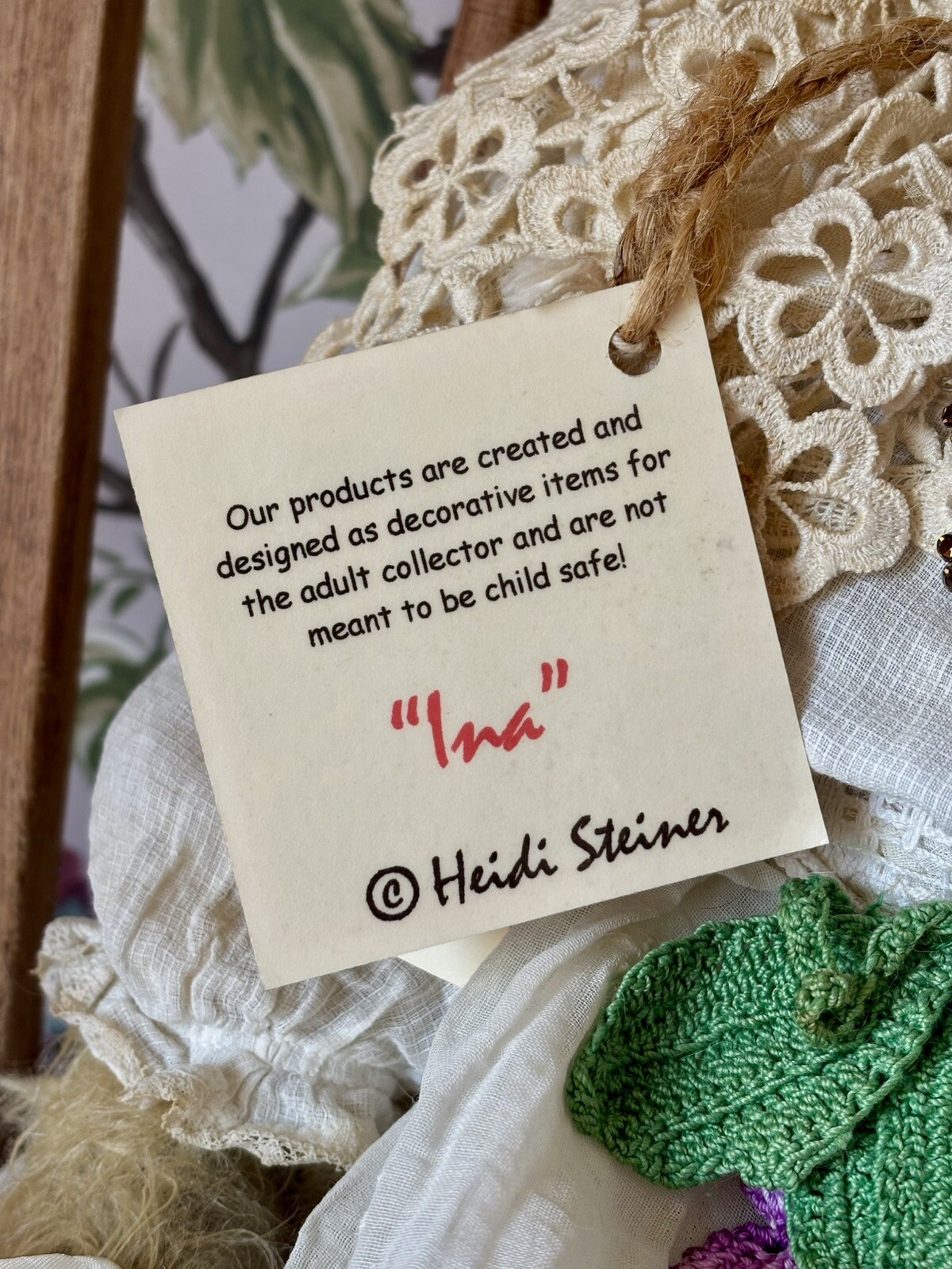 OOAK Heidi Steiner Bear Named Ina 18”Ht in Intricate Antique Dress