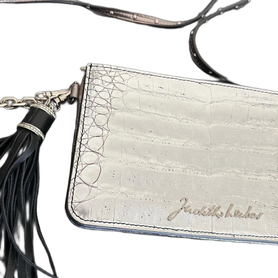 Bolso sin asas de noche Judith Leiber de plata de ley 925 con relieve de cocodrilo Minaudiere Foto 4 de 4