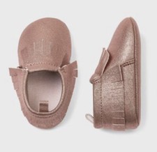 Cat Jack Baby Girls' Faux Leather Fringe Moccasin Pink Shoes Size 0-3 Months