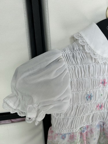 4T POLLY FLINDERS Pink White Blue SMOCKED VINTAGE Easter DRESS Floral LACE - Picture 5 of 12