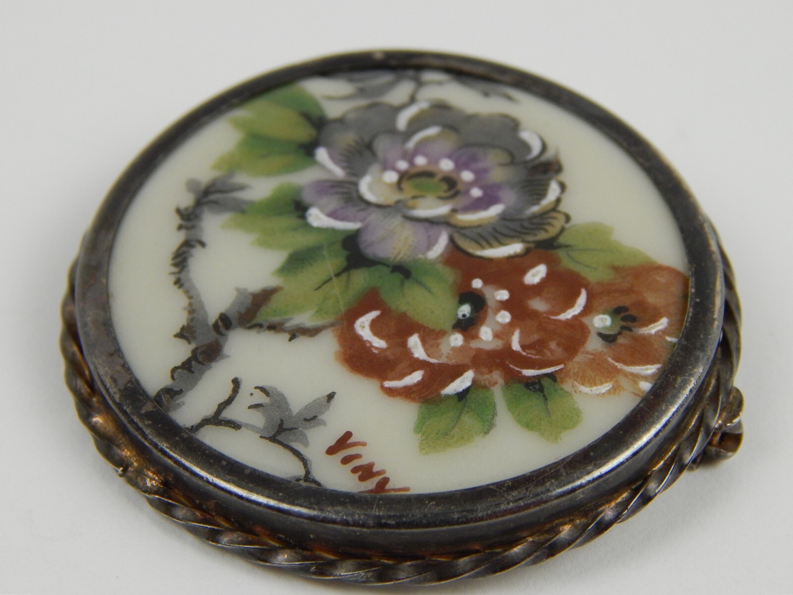 Antique Limoges France Viny Brooch Pin Hand Paint… - image 5