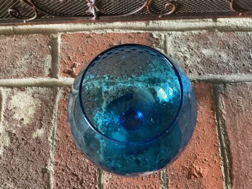 Vtg MCM 60's Empoli Italy Blue Teal Diamond Optic Lg Brandy Snifter Grannycore - Picture 7 of 9
