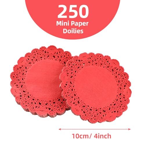 250 piezas mini tapetes de papel, tapetes de papel de encaje redondo de 4 pulgadas, rojo surtido - Imagen 3 de 7