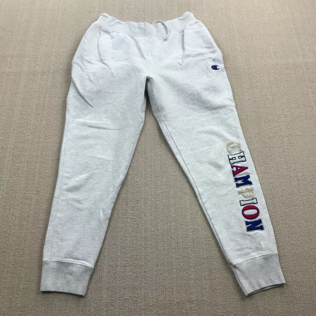 Champion Sweatpants Womens Large Gray Revere Weave Logo Spell Out