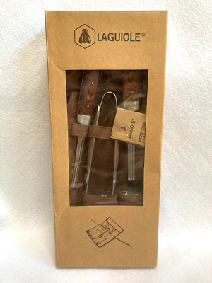 Laguiole 3 PC  Marjevols  BBQ Grill Set  Wood Handles with Canvas Storage Bag