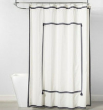 Threshold Fabric Shower Curtain White Navy Border 100 Cotton 72 x 72