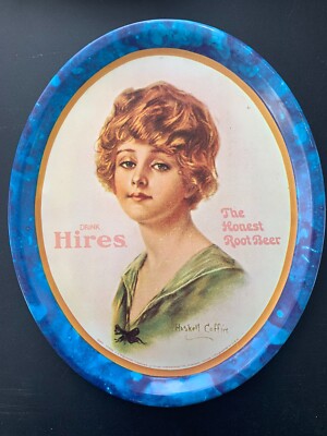Vintage DRINK HIRES The Honest Root Beer 10.5x13'' Oval Metal Tray Haskell Coffin