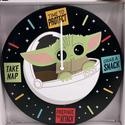 Star Wars Wall Clock Wooden The Mandalorian Child Grogu Pod
