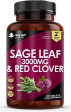 Menopause Hot Flushes Night Sweats PMS PMT Sage Leaf x 120 Vegan Capsules Pills