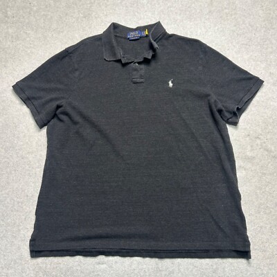 Polo Ralph Lauren Shirt Mens XL Black Classic Fit Grey Pony Casual Rugby 
