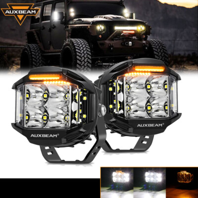 4'' LED Work Light Bar Side Shooter White/Amber DRL Pods for Chevy Silverado 1500