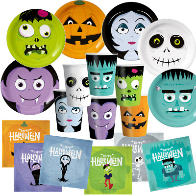 MONSTER HALLOWEEN Geschirr Deko Halloween Kinder Party Kürbis Spinnen Orange Set
