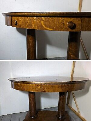 Antique Quartersawn Tiger Oak Wood Oval Library Desk Antique Quartersawn Tiger Oak Wood Oval Library Desk