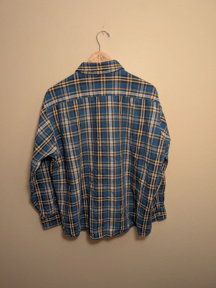 Verdadero Vintage Años 60/70 Bellcraft Abotonado Franela Amarilla y Azul Talla XL Foto 2 de 4