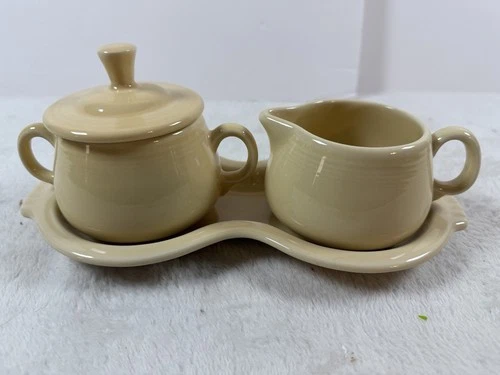 Fiestaware Ivory Cream, Sugar W/ Lid, & Tray USA Set