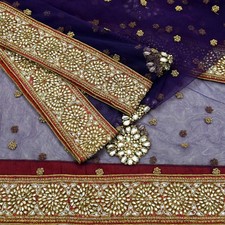 Indian Vintage Heavy Purple Net Hand Embroidered Dupatta Designer Sabyasachi