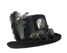 KBW Hat027 Steampunk Top Hat with Goggles Standard Black