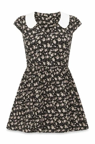 Womens Valley Of The Dolls Size 8 UK '' Fit & Flare Dress Black Floral Short